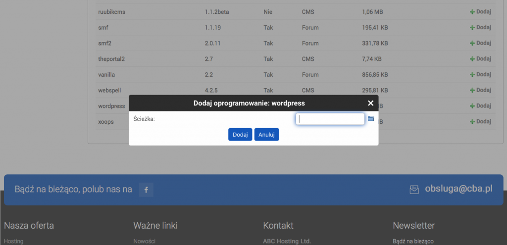 Dodawanie programu do głównego katalogu